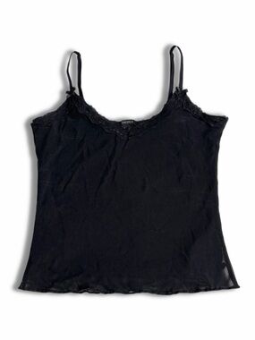 Forever21 Black Sheer Layered Floral Lace Trim Cami with Bowties